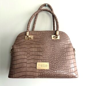 Bebe Los Angeles brown Faux Snakeskin handbag with shoulder strap.